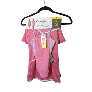 EDDIE BAUER Girl Prink Swim Set Size 5 Full bBathing Suit and Coverup
